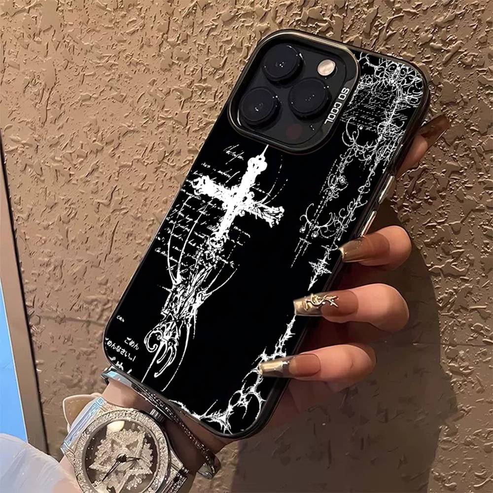 Gothic Cyber Sigil Cross Colorful Phone Case For iPhone 17 16 15 14 13 12 11 Pro Max Plus Matte Cover