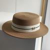 Hat Women's Summer Versatile Fashion Rhinestone M Standard Flat Top Straw Hat Seaside Vacation Sun Hat Sunscreen Big Eaves Hat Tide