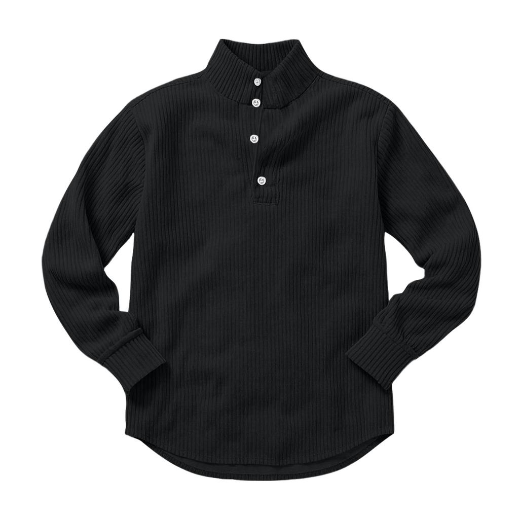 Men's Four-Button Pullover Sweatshirt, Solid Color, High Neck, Long Sleeve