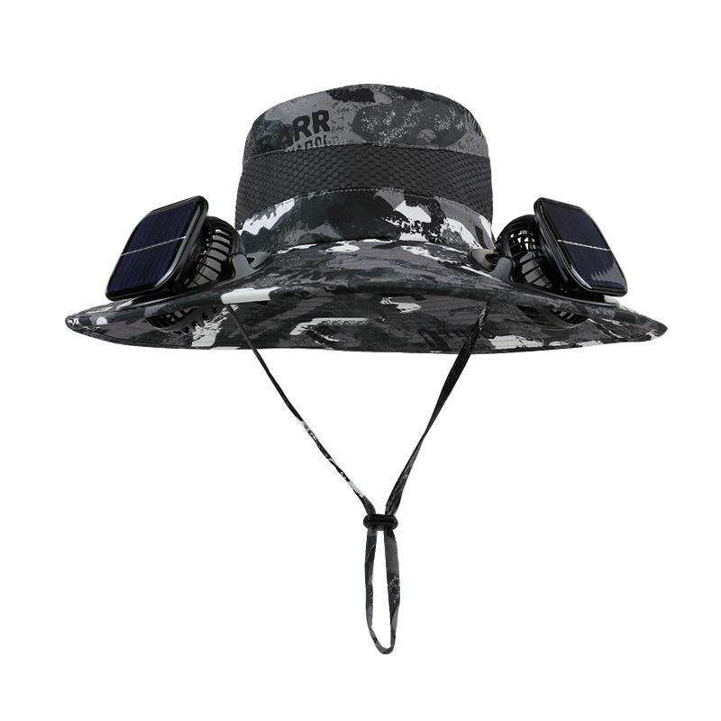 Dual fan solar hat summer outdoor mountaineering fishing sun protection visor hat camouflage big eaves men's bucket hat