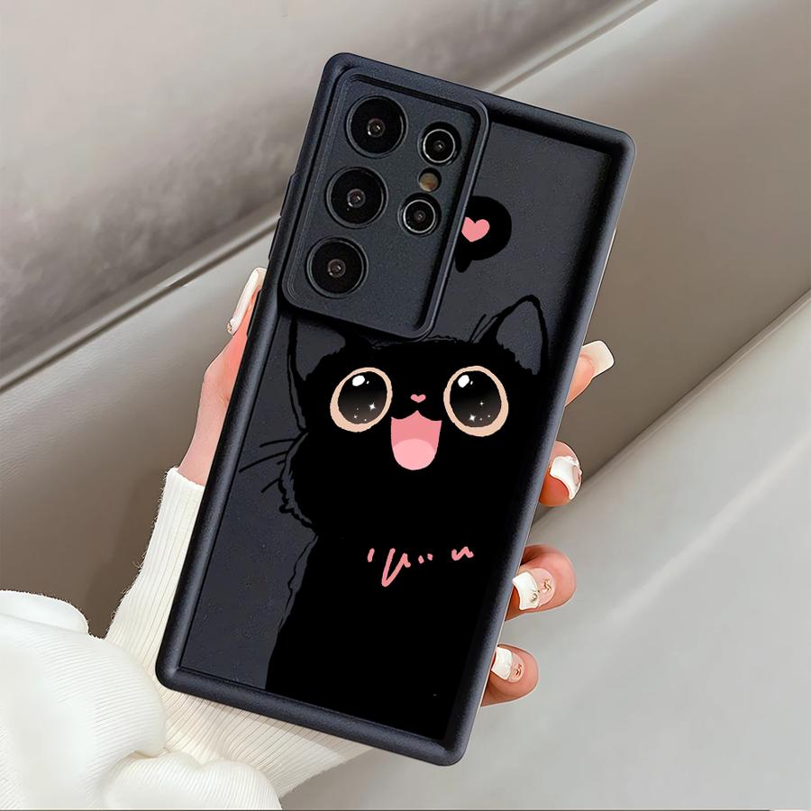 

Case for Samsung Galaxy S26 Ultra S25 S21 S24 Plus S24Ultra S20FE S23 FE S25 Edge S22 Phone Cover Lovely Cartoon Black Cat Galaxy S24