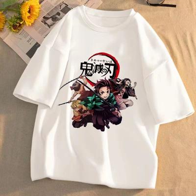 Cotton Demon Slayer Character Tshirt New Summer Anime Print Loose and Casual ParentChild Style ShortSleeve Top
