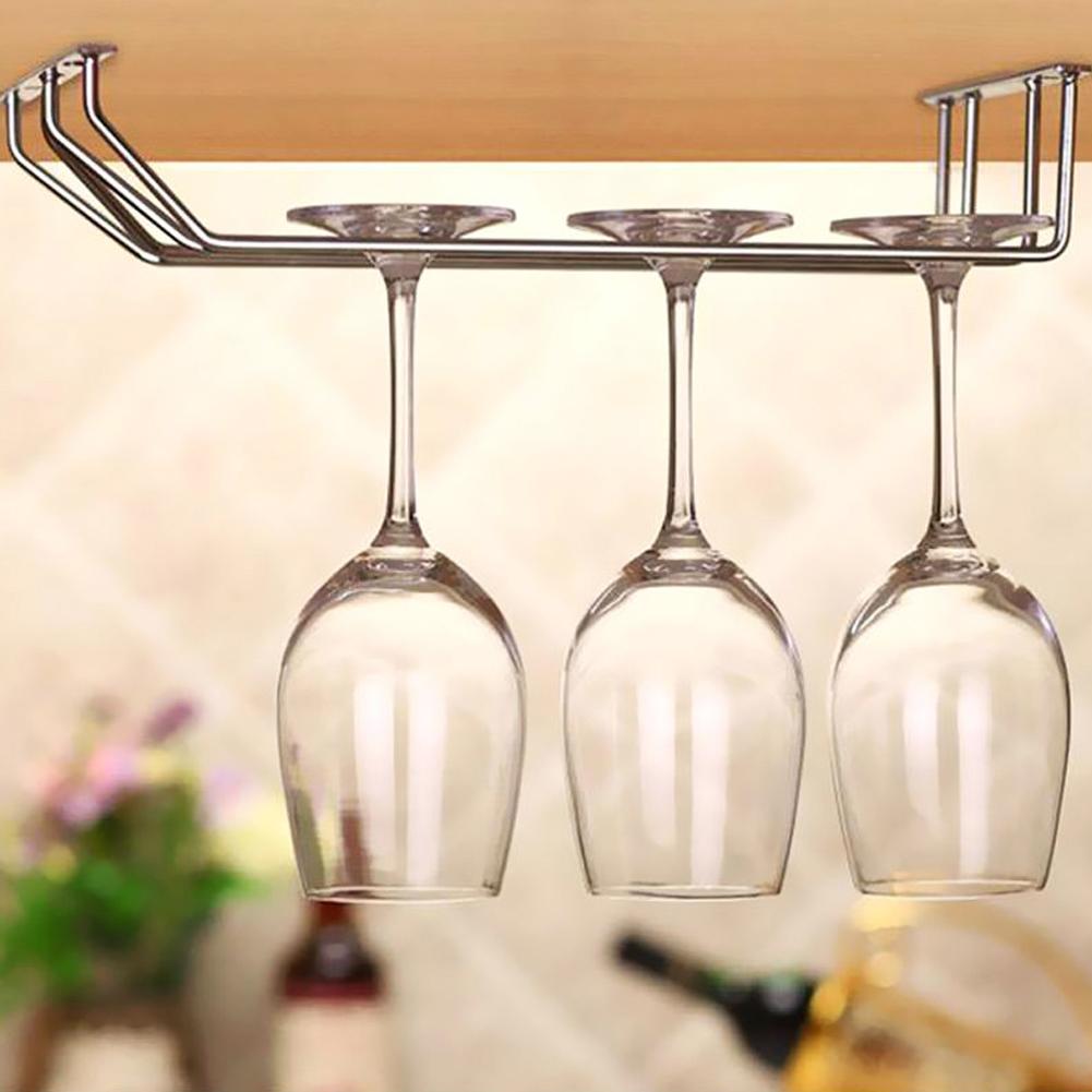 35cm Double Row Stainless Steel Wine Glass Rack Holder Hanging Shelf for Bar Home Kitchen