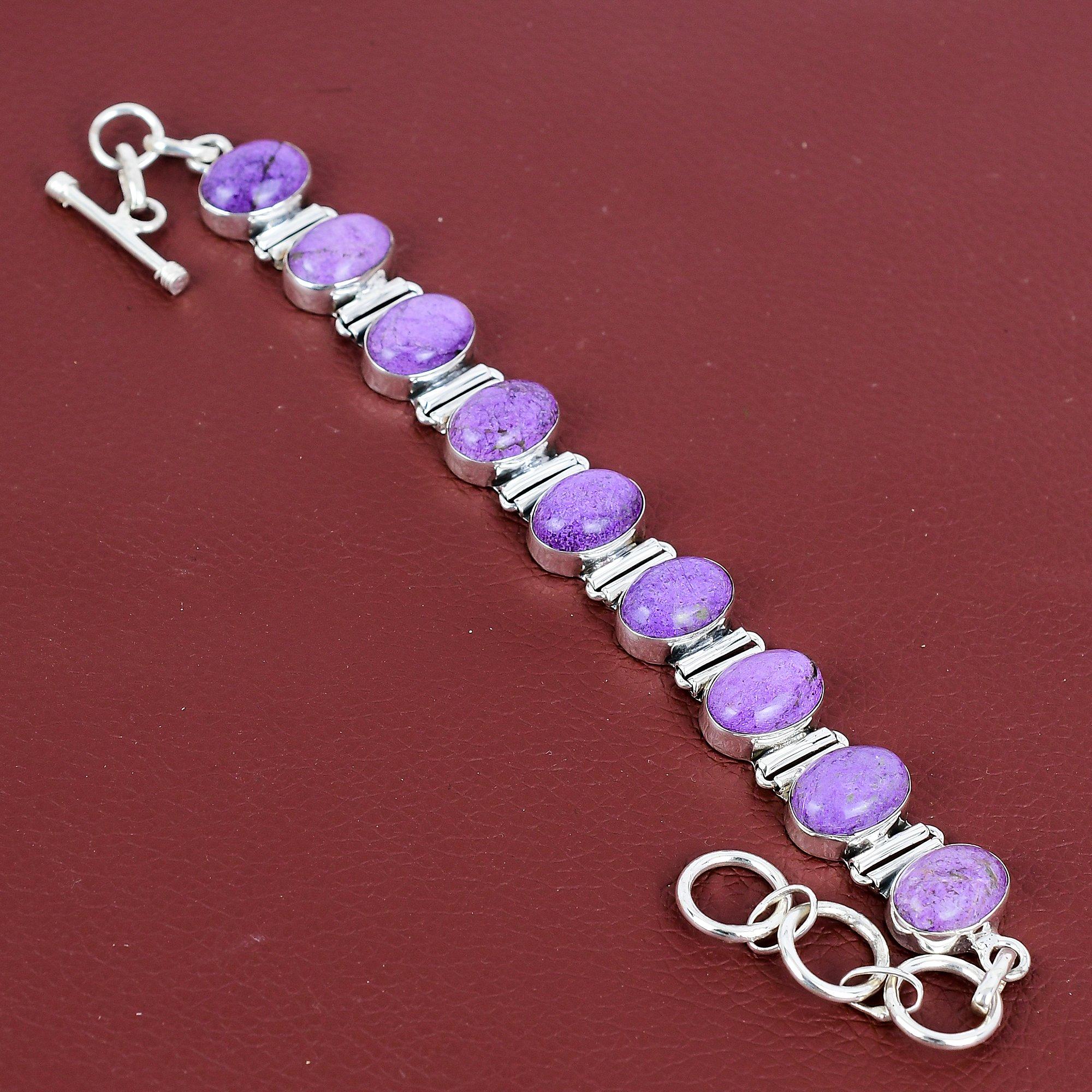 

Purpurite Bracelet Gemstone Unique Jewelry 925 Sterling Silver Bracelet Handmade Adjustable Chain Bracelet Birthstone Bracelet Gifts For Mom Adjustable
