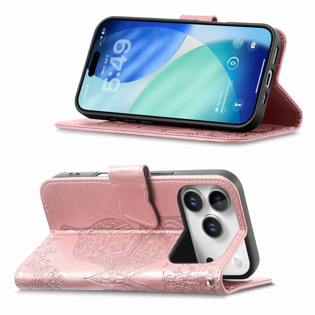 For iPhone 17 Pro Max Case with Strap Butterfly Pattern PU Leather Wallet Phone Cover