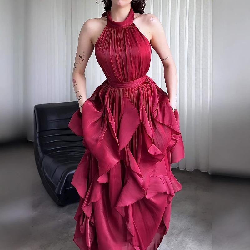 New women's clothing fungus edge dress slim fit with sleeveless swing dress