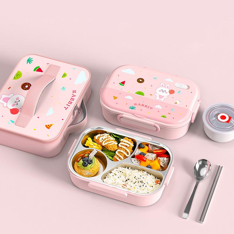 Scatola Pranzo Acciaio Inossidabile 1550ML Bambini Scuola Kawaii Bento Box Contenitore Portatile Sigillato per Conservazione Cibo per Studenti Lavoratori d'Ufficio