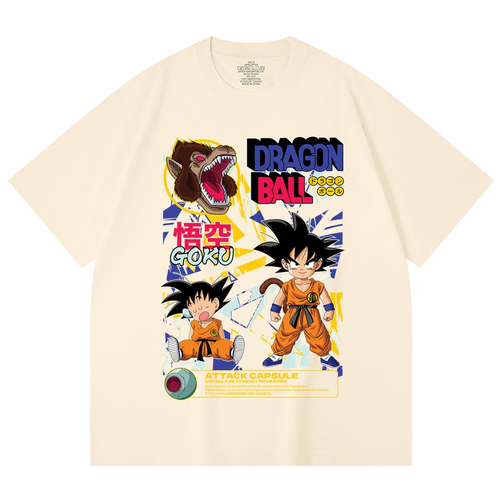 

230 Gsm 100% Cotton Dragon Ball V40 Goku Capsule Print Unisex Heavy Cotton T Shirt XS абрикосовый