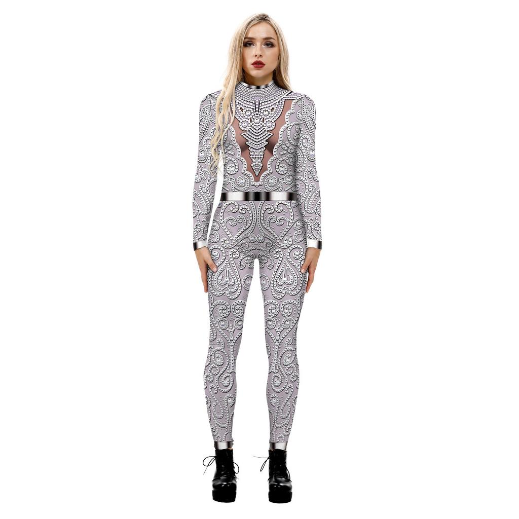 Popular Skeleton Ghost Suit D Digital Printing Halloween Cosplay Suit Women's Jumpsuit