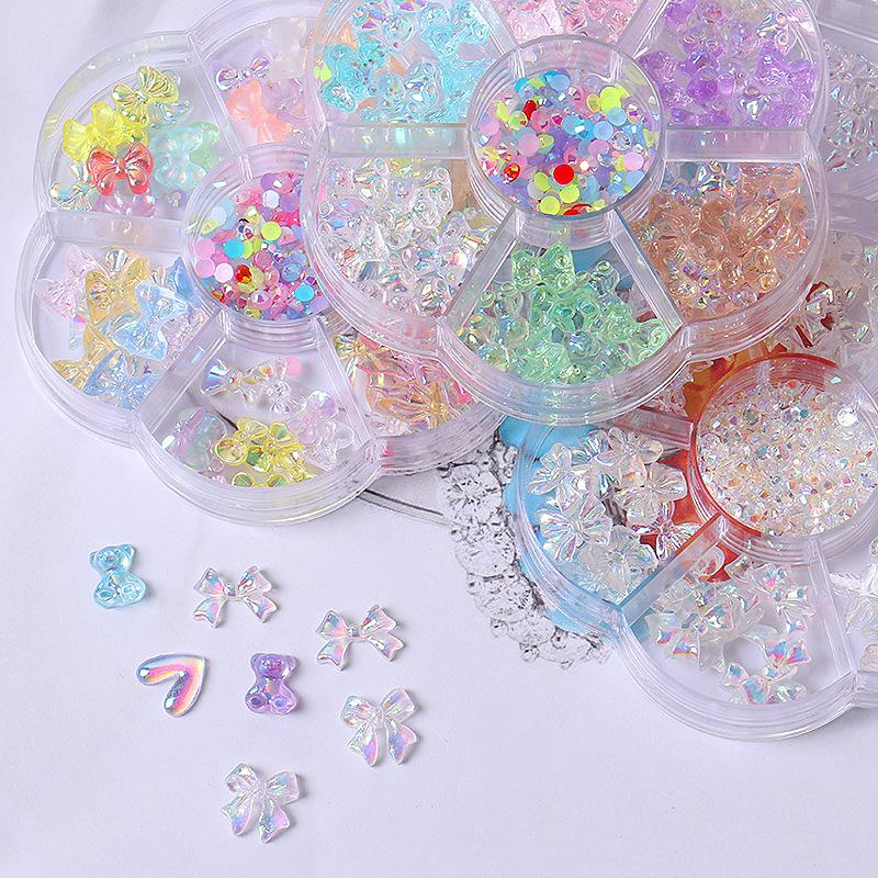 Nail Art Jewelry 7 Grid Plum Blossom Aurora Shell Nail Art Steel Ball Mixed Fingertip Diy Nail Art Decoration