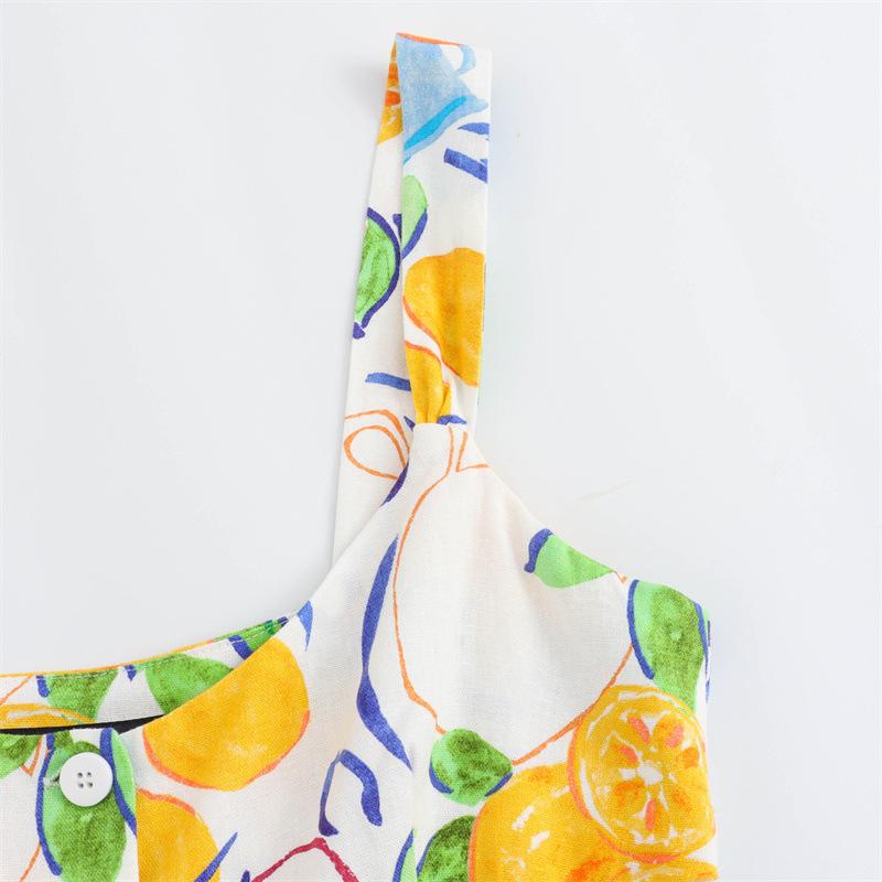 TAOP&ZA Summer Women's Linen Print Slim Midi Slip Dress