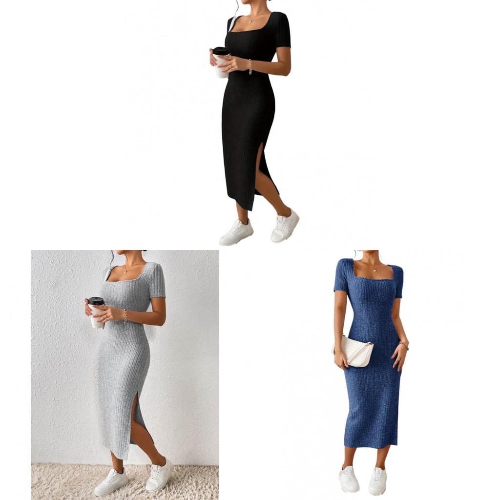 Summer Dress Women Satin Fabric Bodycon Open Slit Casual Elegant For Office Wear