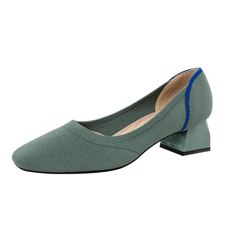 1509 Classic Low-Cut Chunky Heel Square Toe Women's Versatile Casual Shoes