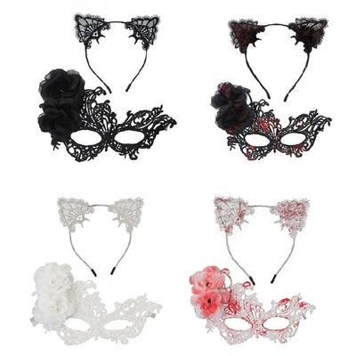 Leichte Theatermaske und skurriles Tierohr-Haarband-Set Anime Cosplay-Accessoires für Halloween-Kostüme