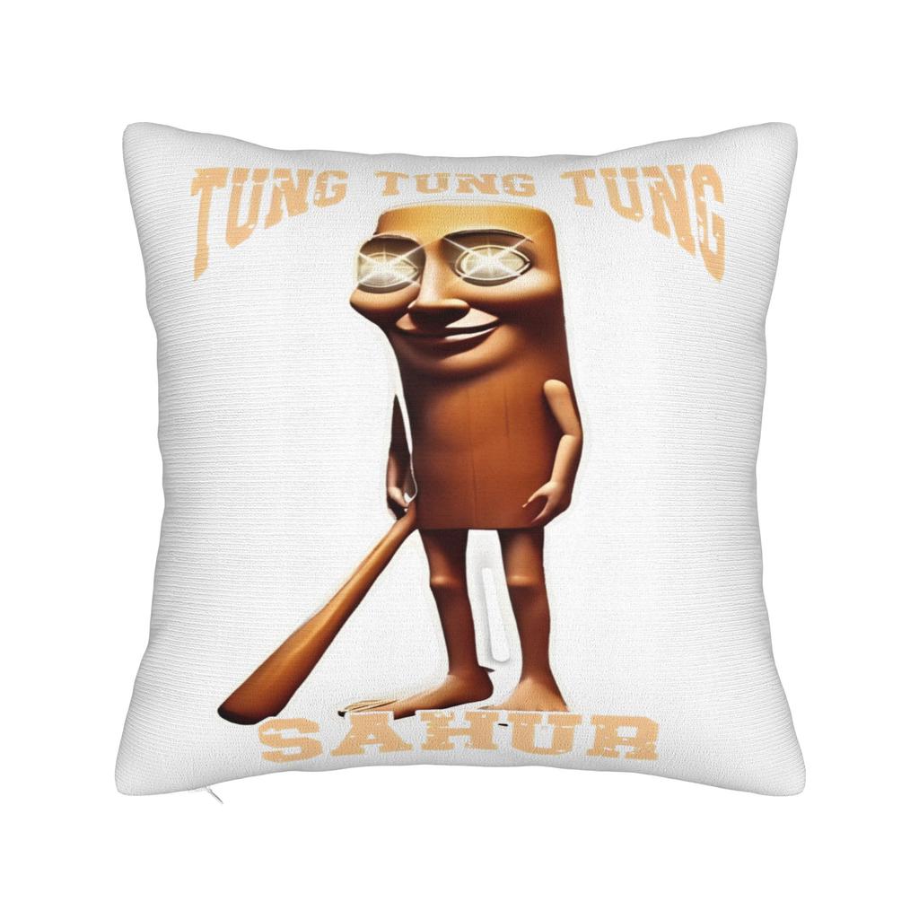 Tung Tung Tung Sahur Face Square Pillow Cases Italian Brainrot Cushion Covers Customized Decorative Pillowcase for Car 40x40cm