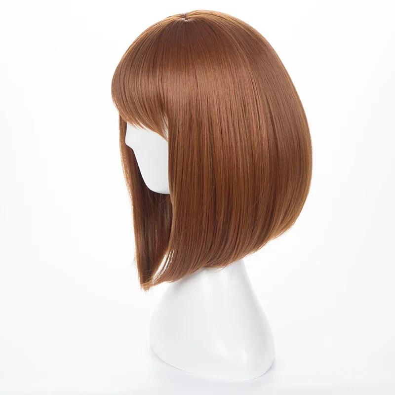 Anime My Hero Academia Ochako Uraraka Wigs Short Synthetic Brown Bob Heat Resistant Cosplay Costume Wig