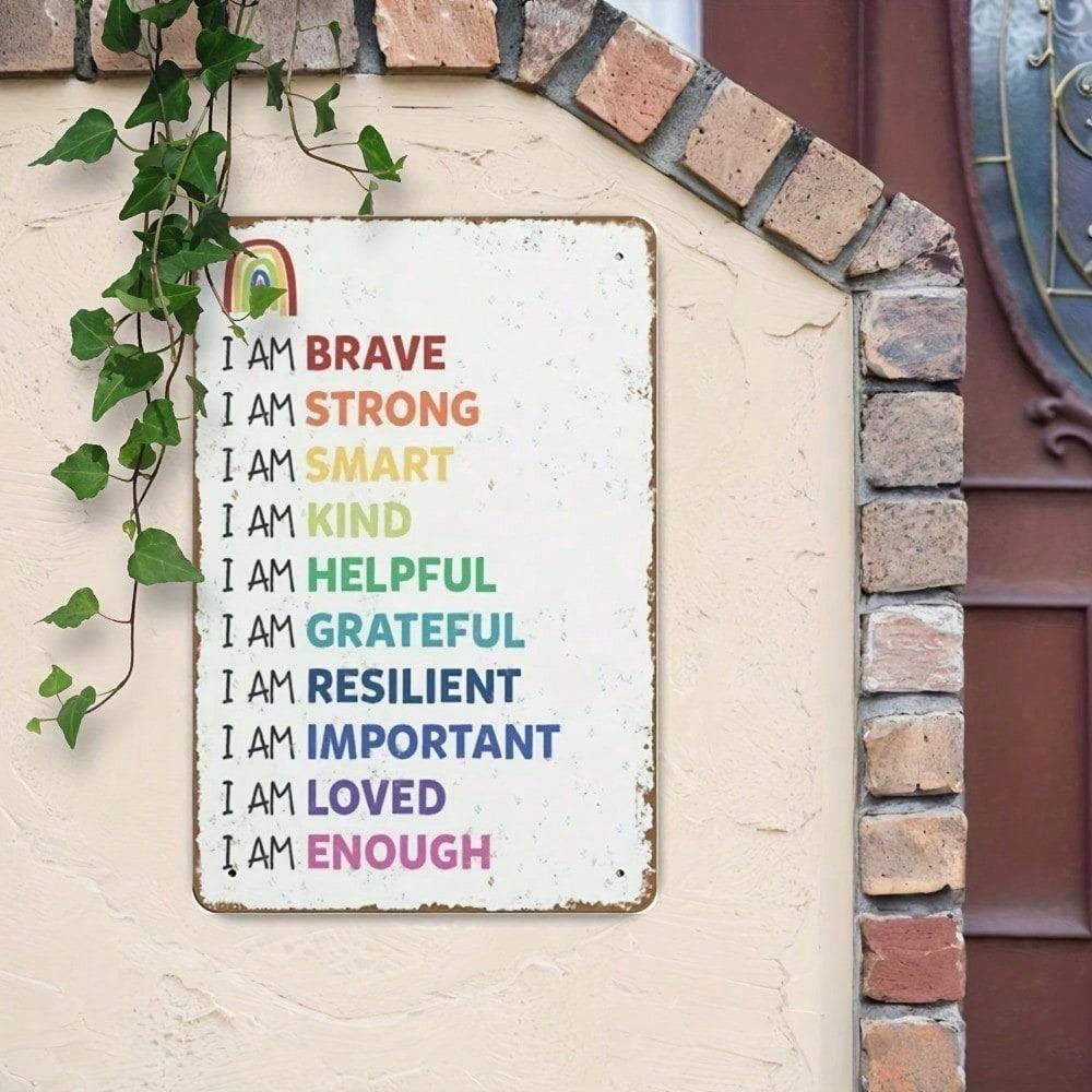 1PC Positive Affirmations Rainbow Quote Tin Sign You Are Brave Motivational Kids Self Esteem Unframed Wall Art 20x3 Inch