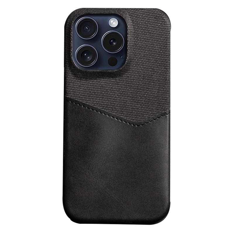 For iPhone 16 Pro Case PU Leather Card Slot Cloth Texture Hard PC Phone Cover