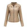 Womens PU Leather Moto Jacket Short Fit Stand Collar Casual Chic Biker Style Lightweight