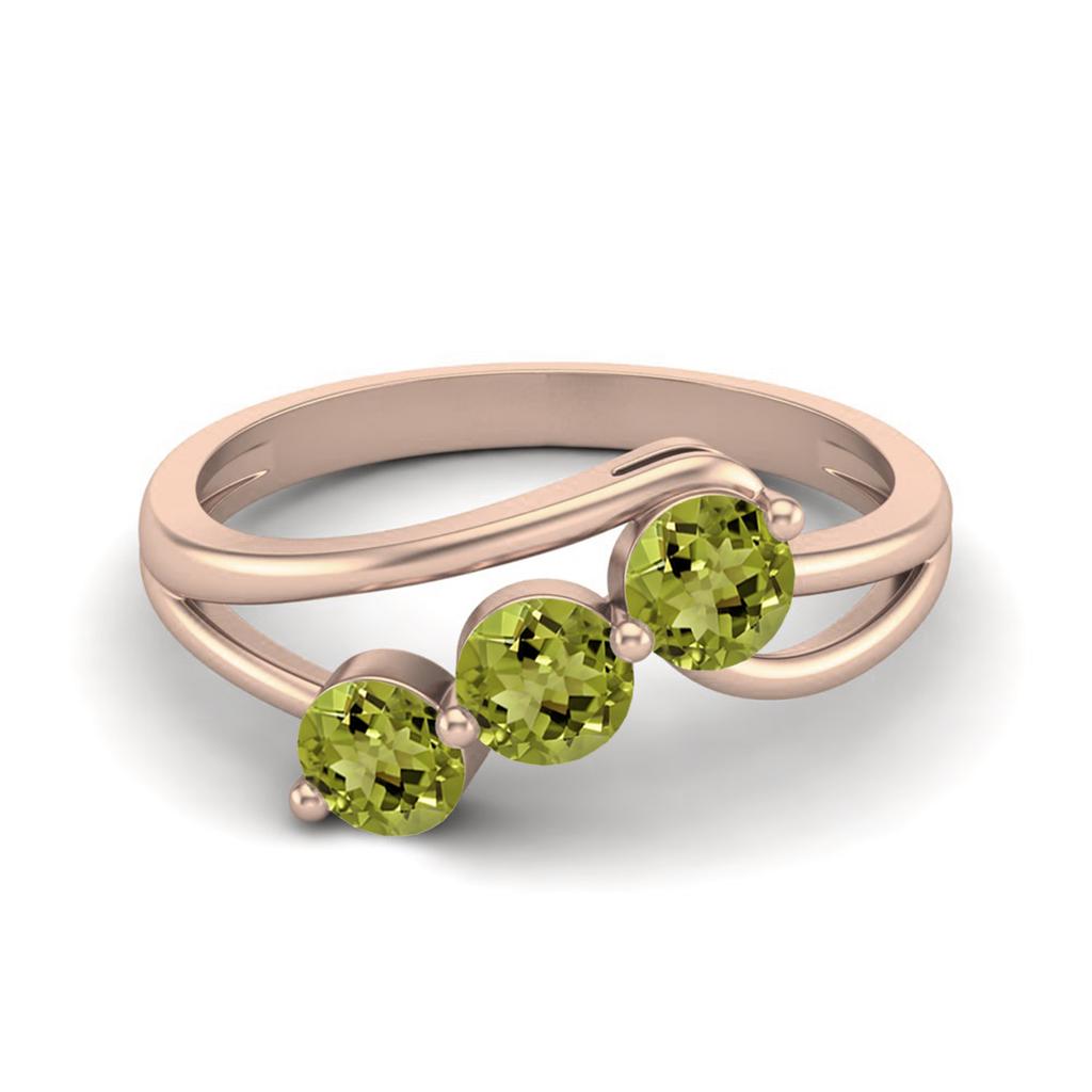1.5 Ctw Round Shape Peridot 925 Sterling Silver Rose Vermeil Three Stone Women Engagement Ring
