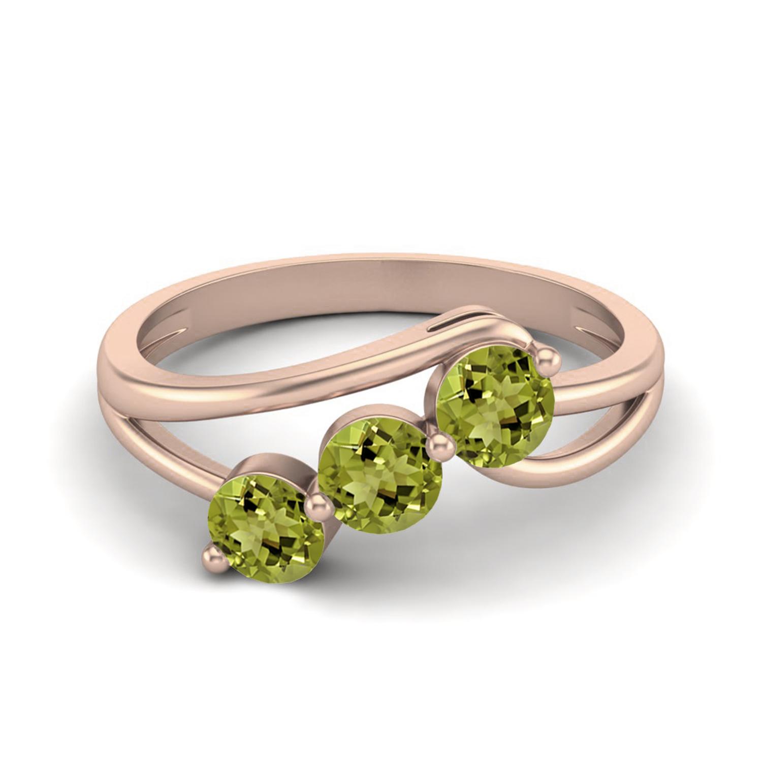 1.5 Ctw Round Shape Peridot 925 Sterling Silver Rose Vermeil Three Stone Women Engagement Ring 10