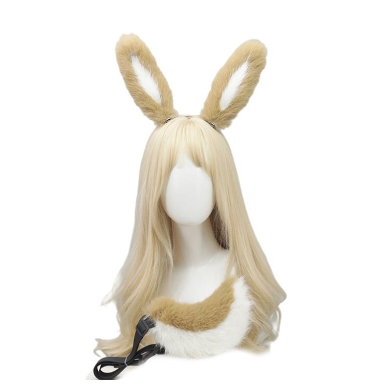 Soft Rabbits Tail Lovely Rabbits Ears Headband Plush Animal Tail Decorations Rabbits Ears Headwear for Halloween Party