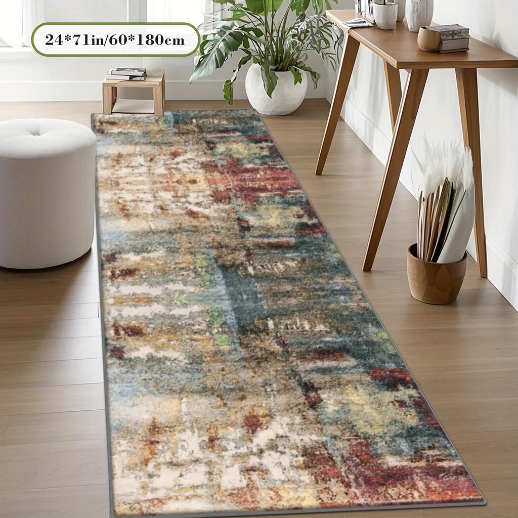1Pcs Abstract Print Plush Non-Slip Washable Area Rug Runner for Living Room, Bedroom, Bedside & Home