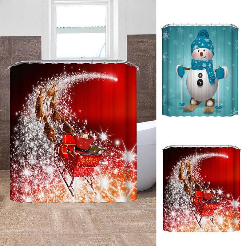 Premium Quality Christmas Snowman Waterproof Bathroom Shower Curtain With 12 Hooks For Festive Decor