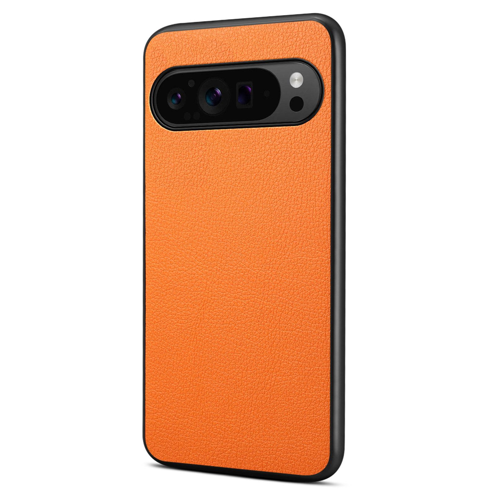 

For Google Pixel 10/Pixel 10 Pro Case Calf Texture Leather+PC+TPU Phone Cover Orange
