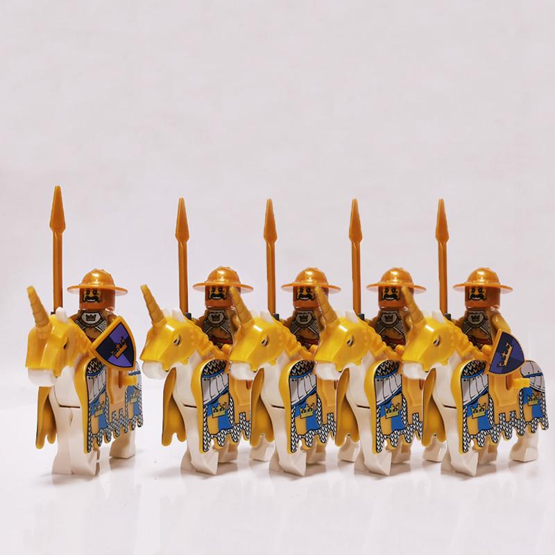 5 Sets Mittelalterliche Burg Ritter Dunkler Sauron Schlacht Fünf Heere König von Rohan Römischer Soldat mit Pferdefigur Bausteine Kinderspielzeug
