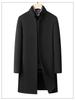 Men's Single-Breasted Stand-Collar Wool Gabardine Trench Coat - Business Casual Long Jacket