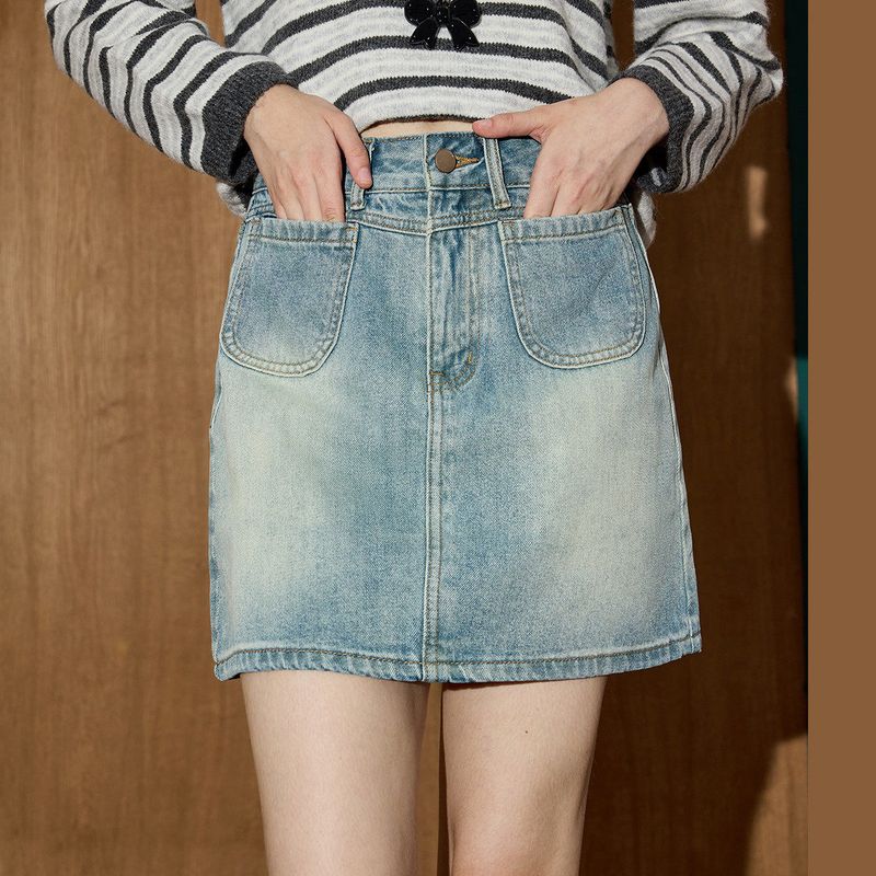 Coolhut Autumn and Winter Hot Girl Retro New High-Waisted Versatile Anti-Exposure Denim Short Skirt Slimming Hip-Hugging Skirt
