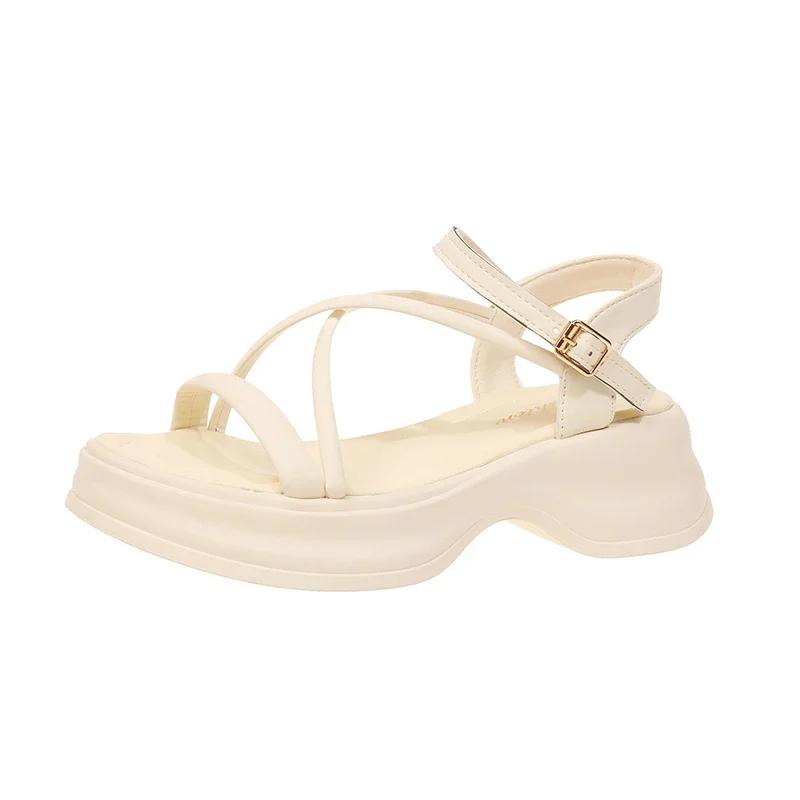 

Женские лаконичные босоножки на платформе с однорядной пряжкой и узким ремешком. Женские туфли на платформе из бисквита в римском стиле. Zapatillas De Mujer 40 покинуть белый