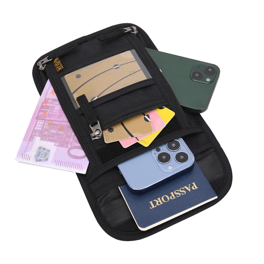 Porta-passaporte com proteção RFID Bolsa de pescoço para viagem Carteira antifurto Porta-dinheiro escondido Porta-cartões de documento Impermeável Organizador grande