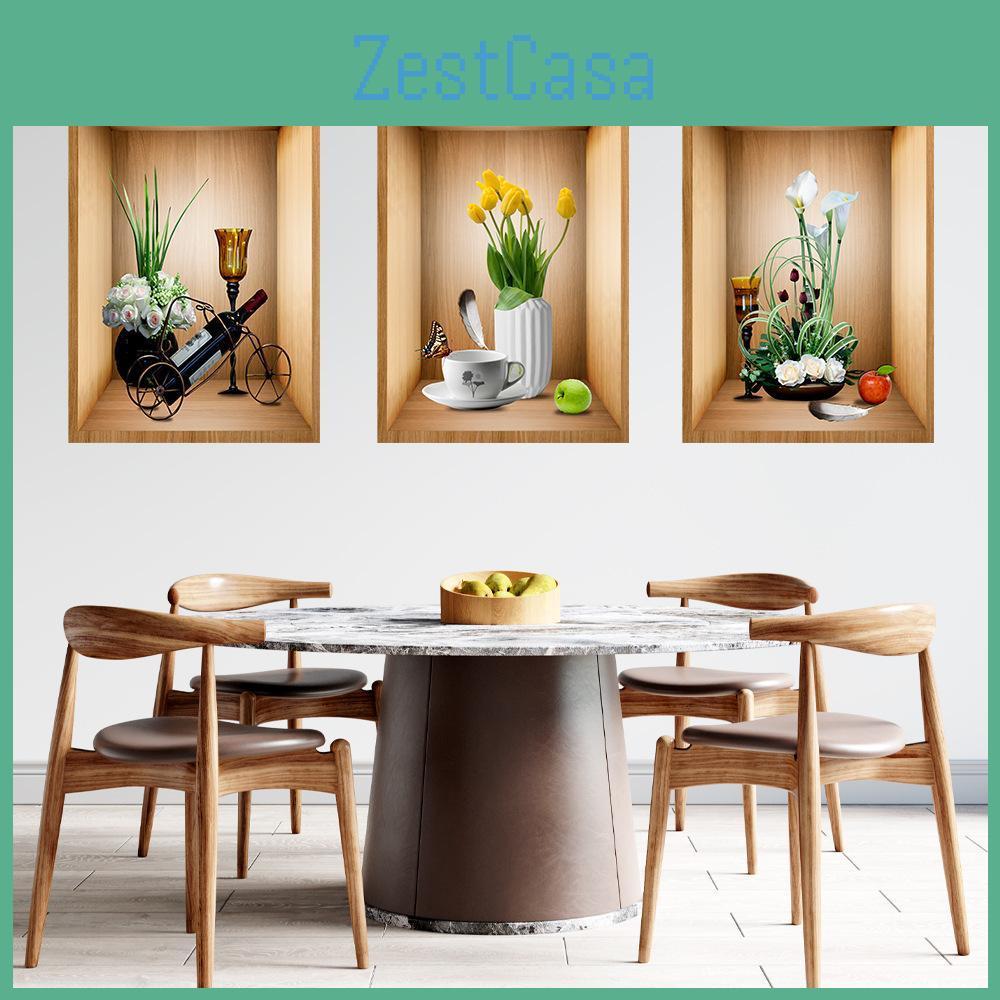 3pcs 3d Wall Flower Plant Sticker Set Diy Crown Glass Decals For Living Room Bedroom Wedding Decor Selfadhesive Refrigerator Stickers