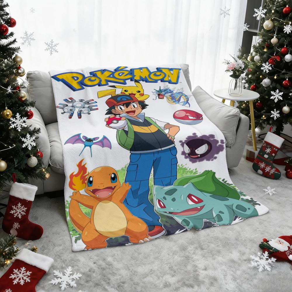 Pokemon Ash Pikachu Charmander Bulbasaur Flannel Throw Blanket Soft Warm Sofa Bed Blanket Home Decor Gift