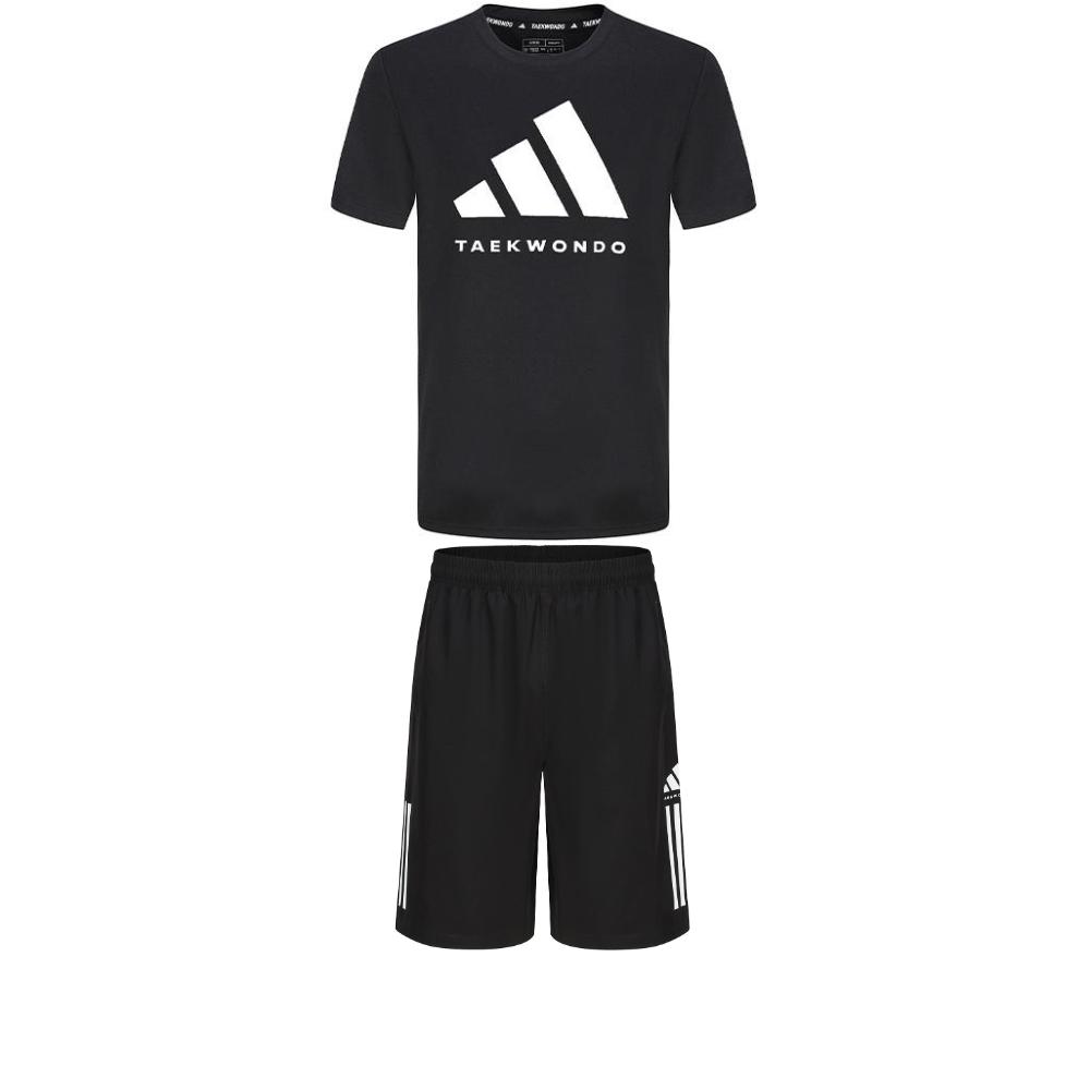 Adidas Taekwondo Round Neck Pullover Short Sleeve T-Shirt Simple Lace Soft Fashion Shorts Casual Sports Suit ADICLTS24TKP-BW+S21ATMSH1T-BW