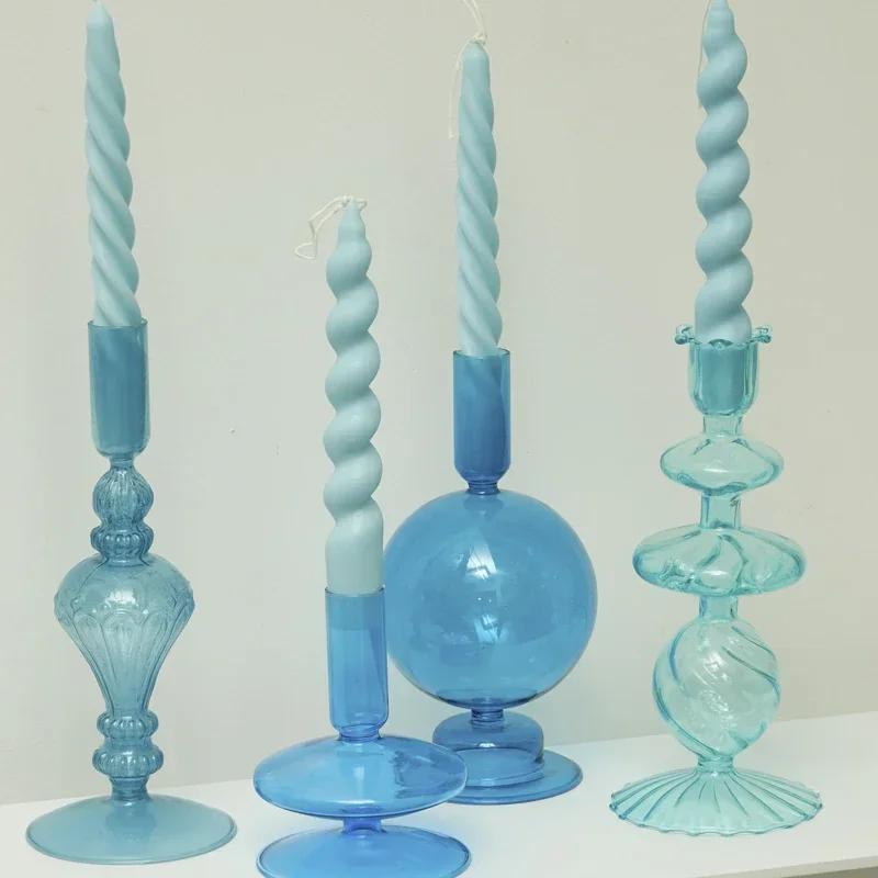 Decorative Candle Holders Colorful Glass Flower Vase for Home Decoration Wedding Decoration Centerpieces Candlestick Gift