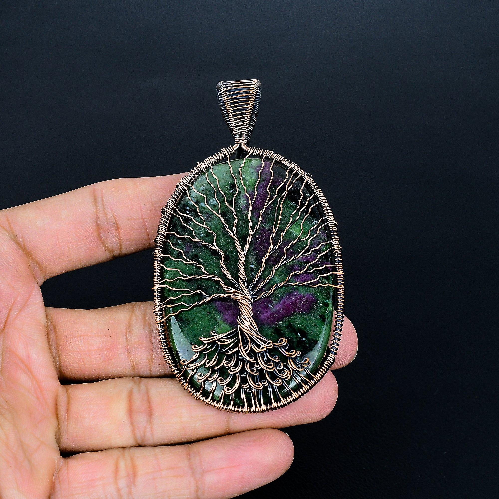 

Кулон Древо Жизни из рубинового цоизита, Ювелирное изделие из драгоценного камня, Кулон ручной работы, обернутый медной проволокой 999 пробы, Ювелирное изделие новейшего дизайна 3.75 Inches зелёный