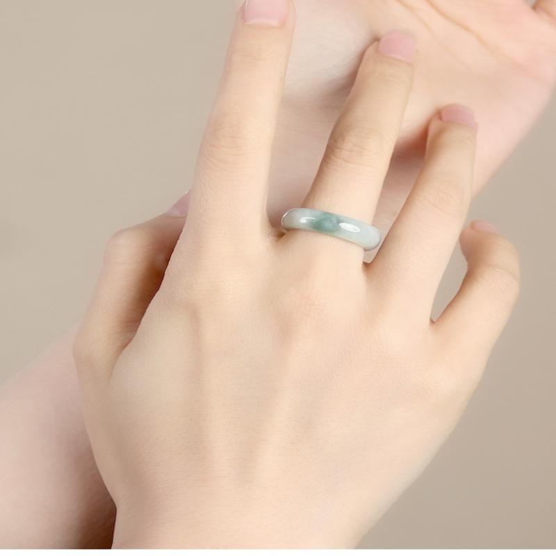 1 Pcs A Grade Jadeite Ring For Men And Women White Ice Type Finger Ring Simple Style Unisex Ring