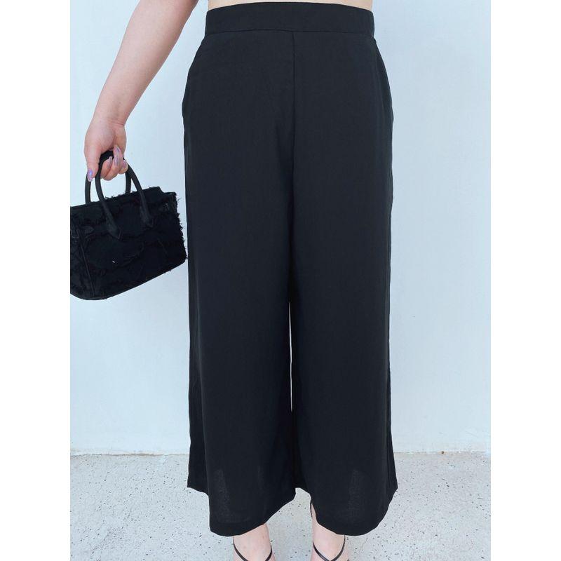 Miss Biggie European and American Plus size Slimming Versatile Comfortable Chiffon Pocket High Waist Capri Straight Wide Leg Pants