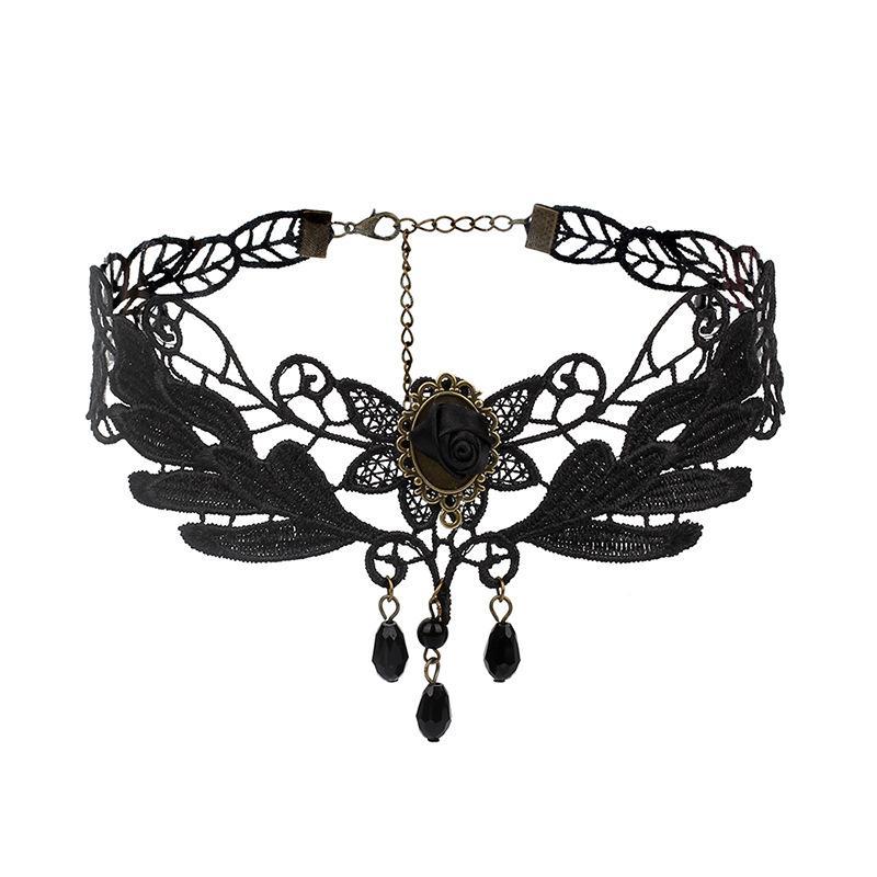 Lady Chokers Leaf Tassel Women Neck Jewelry Accessory Girl Lace Gothic Vintage Sexy Fashion Velvet Rose Beads Flower Necklace