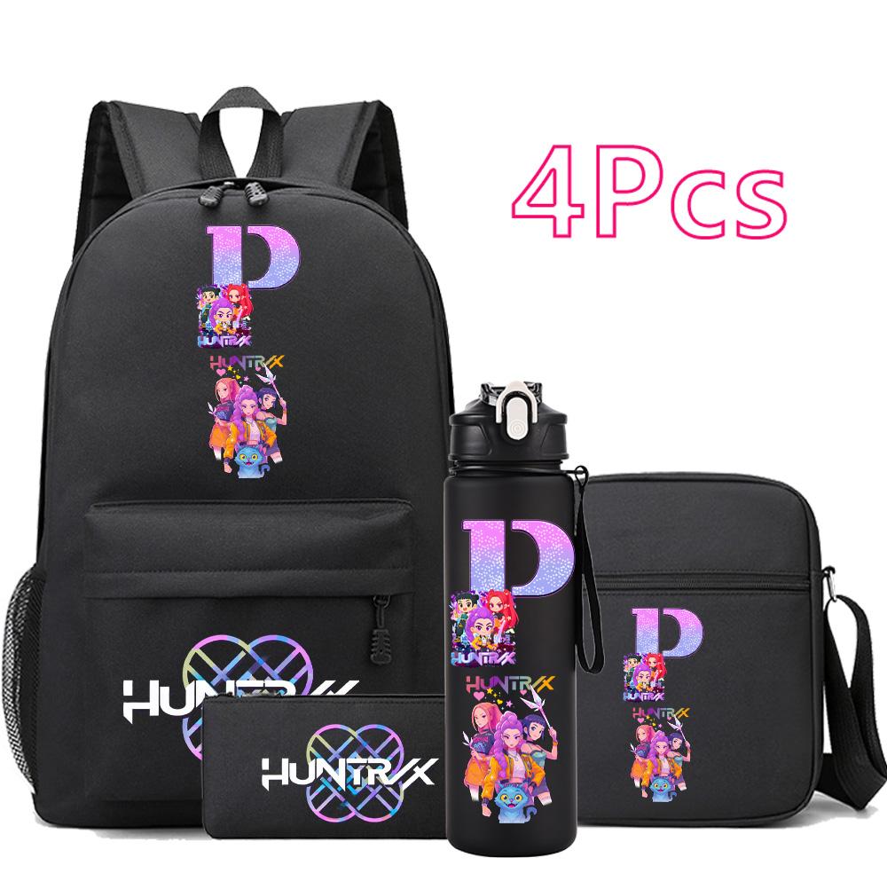 4Pcs/set Cartoon Backpack Large Capacity Bookbag Shoulder Bag Case bag with 750ml Water Bottler Boy Girl School Bag Kid Gift