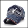 Cap Logo Distressed Hat Sports Running Outdoor Men Women CA601 [White Fang] (Navy)