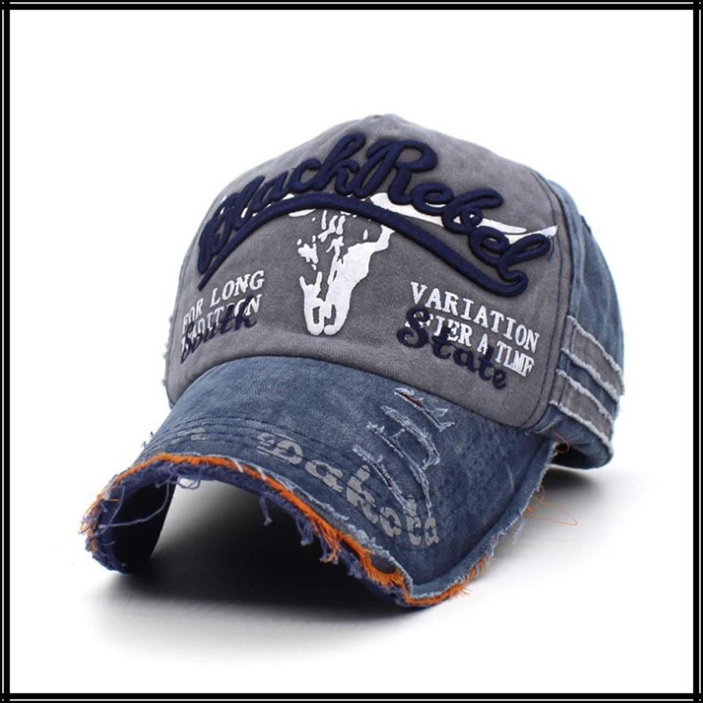 Cap Logo Distressed Hat Sports Running Outdoor Men Women CA601 [White Fang] (Navy)