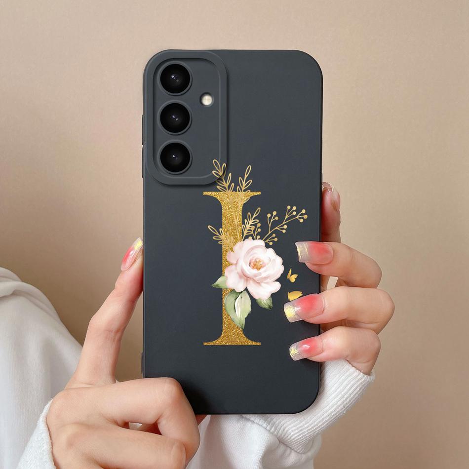 Simple Case For Samsung S24 FE Name Letter Soft Slim Liquid Silicone Funda For Galaxy S 24 S24FE Lens Protective Back Cover Capa