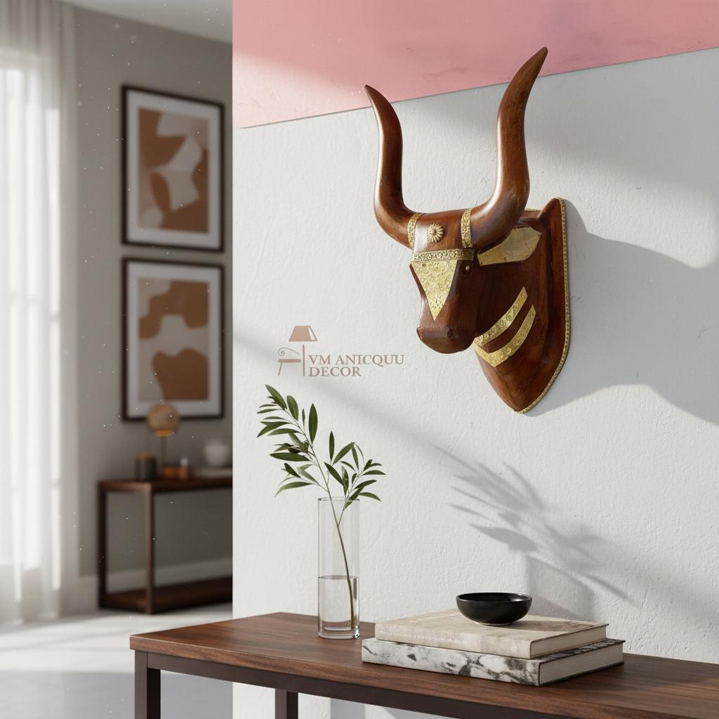 

Handicrafted Wooden Bull Head Wall Decor | Indian Nandi Wall Hanging | Home Style Home Decor | Ethnic Wooden Wall Art | Unique Gift Decor