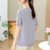 Stylish Ice Silk Knit T-Shirt – Short-Sleeve Round Neck for Middle-Aged and Elderly Women