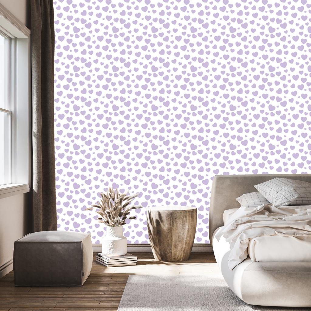 Heart Wallpaper White, Lavender and Light Gray 50x1000