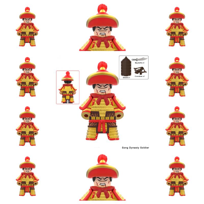 11pcs Ancient Chinese Hero Yue Fei General Military Armor Soldier Action Figures Building Block Sword Helmet DIY Brick Toy